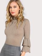 Romwe High Neck Ruffle Sleeve Form Fitting T-shirt