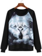 Romwe Crew Neck Moose Print Sweatshirt