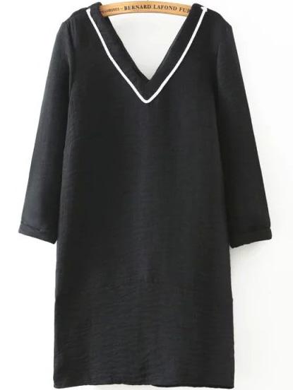 Romwe V Neck Shift Black Dress