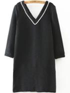 Romwe V Neck Shift Black Dress