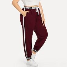 Romwe Plus Letter Print Waist Pants