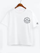 Romwe Smiley Face Embroidered Drop Shoulder T-shirt - White