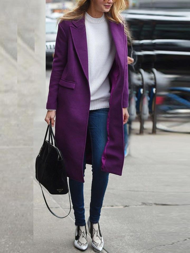 Romwe Women Lapel Pockets Long Coat
