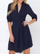 Romwe V Neck Self-tie Chiffon Dress