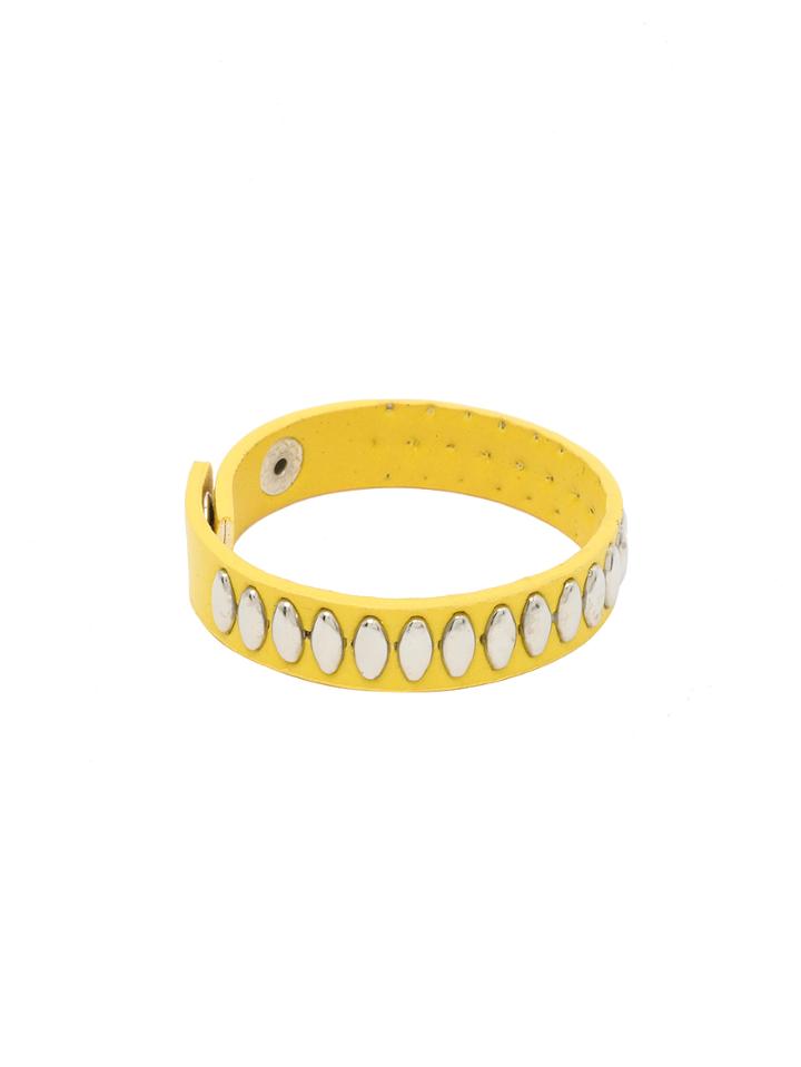 Romwe Yellow Pu Metal Studded Attached Bracelet