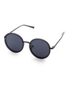 Romwe Black Frame Flat Round Lens Sunglasses