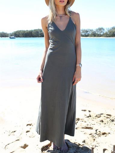 Romwe Spaghetti Strap Open Back Dress