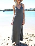 Romwe Spaghetti Strap Open Back Dress