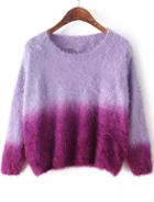 Romwe Color Block Purple Sweater