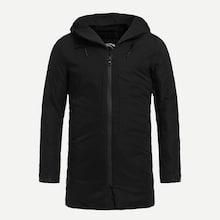 Romwe Men Zipper Fly Solid Hooded Outerwear