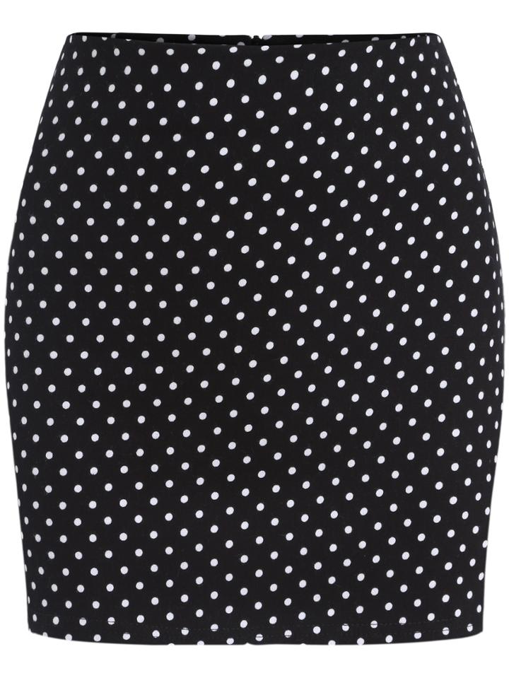 Romwe Polka Dot Bodycon Skirt