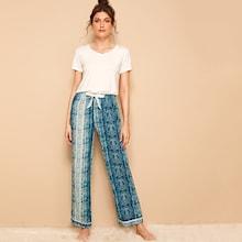 Romwe V-neck Top & Snakeskin Pants Pj Set