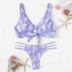 Romwe Random Leaf Print Ladder Cut-out Bikini