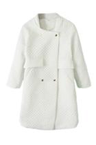 Romwe Double-breasted Quilted White Coat