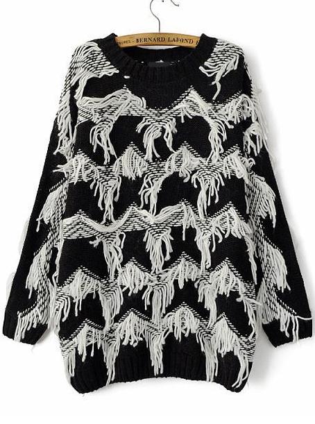 Romwe Tassel Loose Knit Sweater