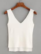 Romwe White V Neck Dip Hem Knit Vest
