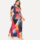 Romwe Plus Belted Geo Print Dress