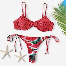 Romwe Random Watermelon Underwire Top With Tie Side Bikini