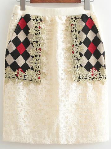Romwe Plaid Embroidered Bodycon Skirt