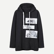 Romwe Men Figure Print Hooded Sweatshirt