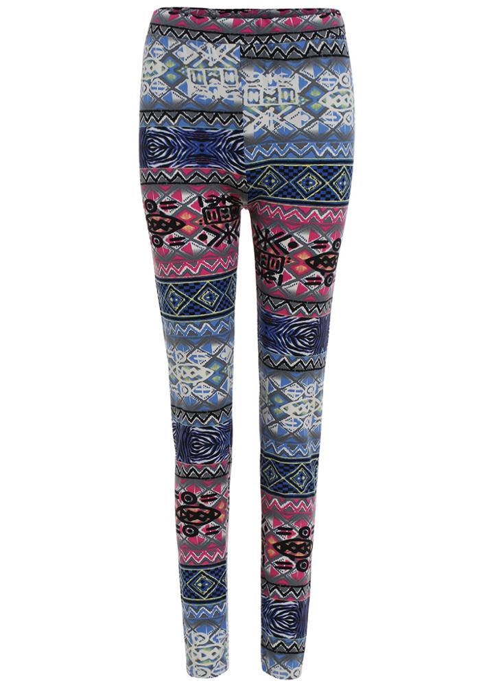 Romwe Geometric Print Slim Color-block Pant