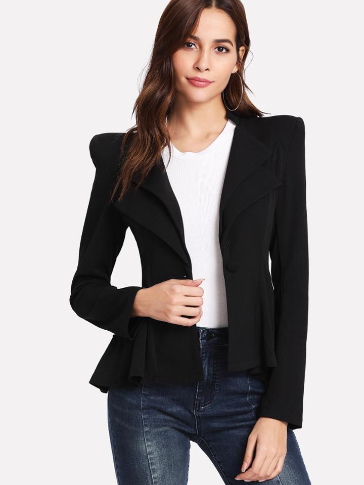 Romwe Structured Shoulder Layered Collar Peplum Blazer