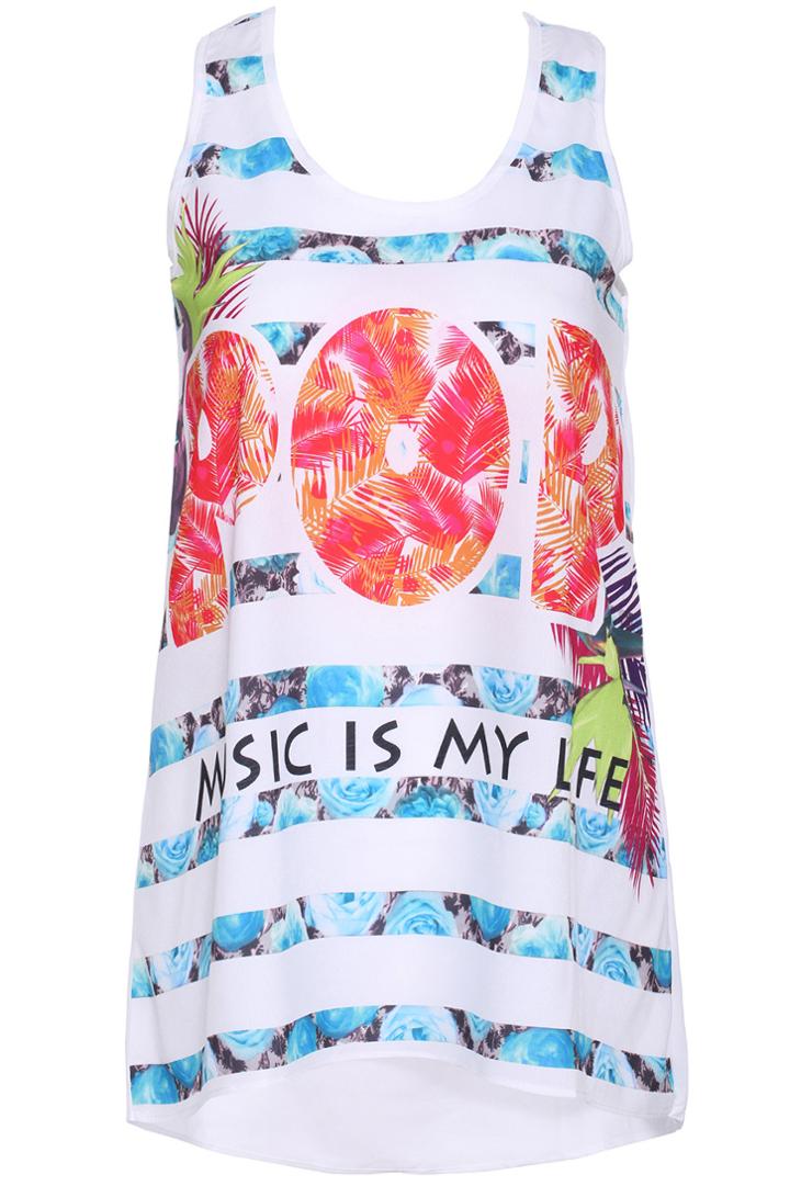 Romwe Romwe Pop Print White Sleeveless Tank Top