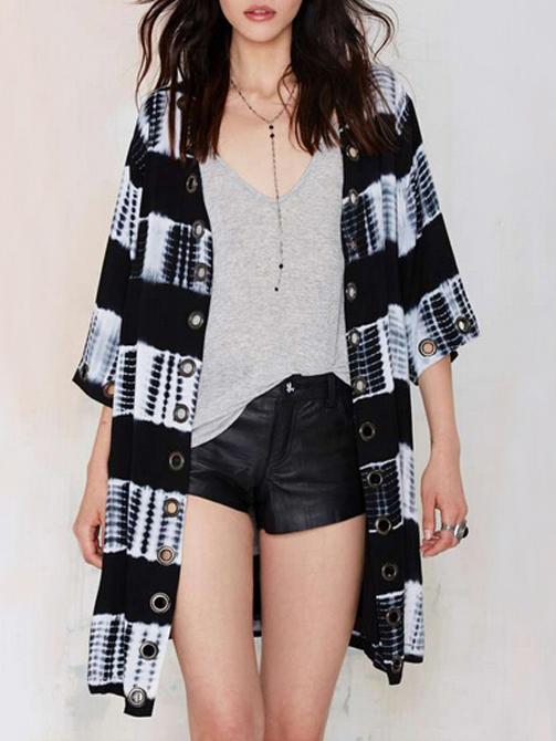 Romwe Loose Tie-dye Rayon Cardigan Coats