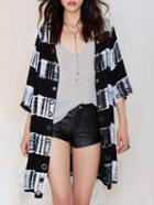 Romwe Loose Tie-dye Rayon Cardigan Coats