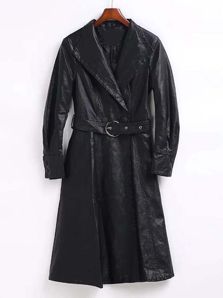 Romwe Self Tie Pu Trench Coat