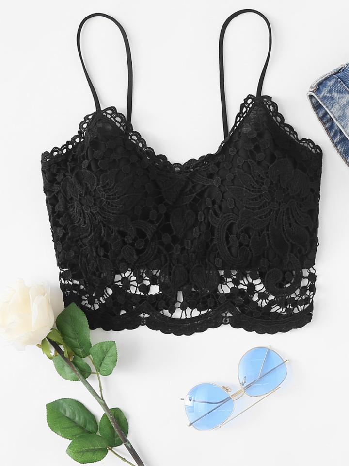 Romwe Lace Zip Up Back Cami Top
