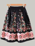 Romwe Black Paisley Print Box Pleated Skirt