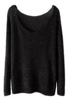 Romwe Sequined Sheer Black Jumper