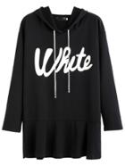 Romwe Black Hooded Letters Print Drop Waist Dress
