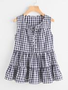 Romwe Tie Front Tiered Gingham Top