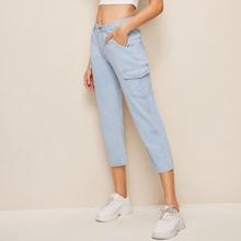 Romwe Pocket Side Light Wash Capris Jeans