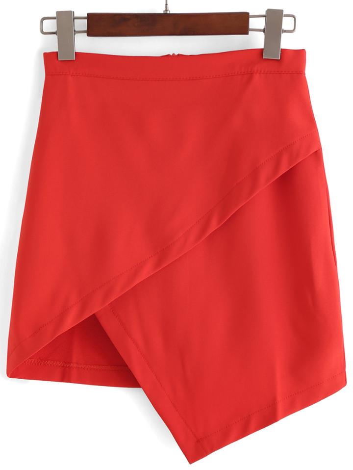 Romwe Back Zipper Wraped Orange Skirt