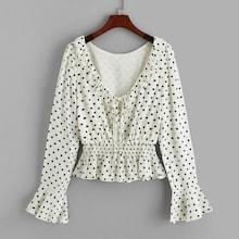 Romwe Polka Dot Ruffle Hem Flounce Sleeve Blouse