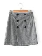 Romwe Double Breasted Wrap Glen Plaid Skirt