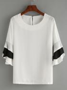 Romwe Ruffled Tiered Sleeve Chiffon Blouse - White