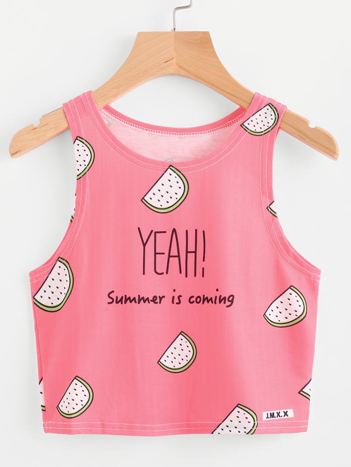 Romwe Dragon Fruit Slogan Print Tank Top