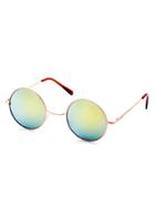 Romwe Gold Frame Iridescent Mirrored Round Lens Sunglasses