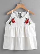 Romwe Floral Patch Layered Self Tie Back Cami Top