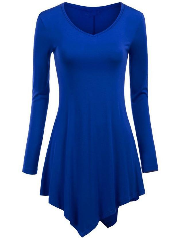 Romwe V Neck Asymmetrical Blue Dress