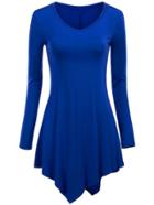 Romwe V Neck Asymmetrical Blue Dress
