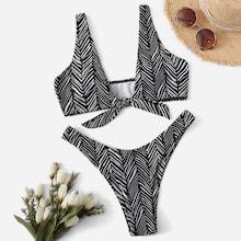 Romwe Striped Knot Front Top With High Cut Bikini