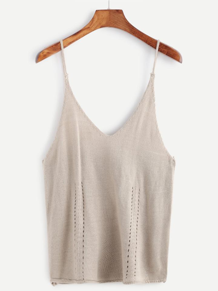 Romwe Light Grey Eyelet Knit Cami Top