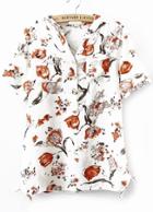 Romwe V Neck With Pockets Flower Print Red Top