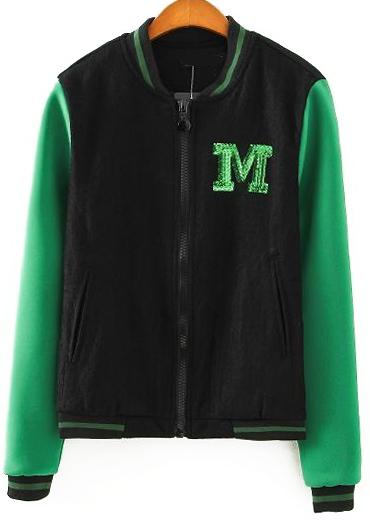 Romwe Black M Embroidered Sequined Color Block Coat