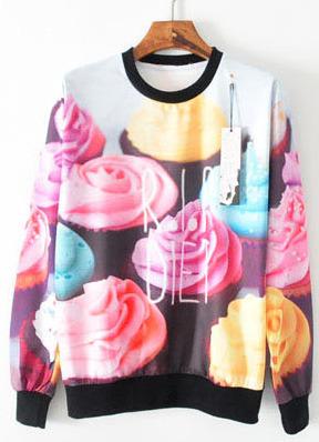 Romwe Ice Cream Print Loose Sweatshirt